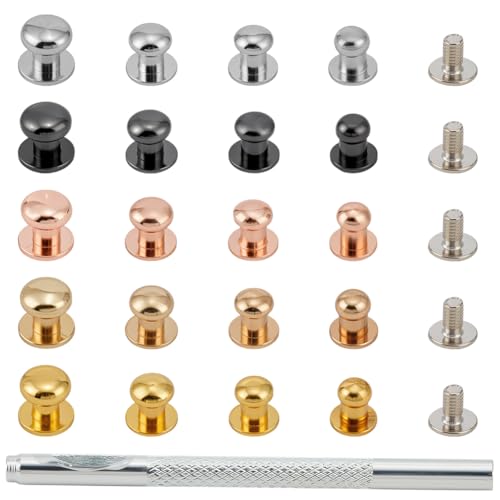 PH PandaHall 160 Sets 5 Colors Round Head Button Stud 4 Sizes Leather Rivets Button Screw Stud Metal Studs Rivets with Puncher for DIY Leather Craft Belt Purse Handbag Clothing Shoes Repairs Decor