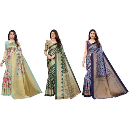 Image of Yashika Women's Sarees Women's Combo Art Silk Printed Saree With Unstitched Blouse Piece |saree for Women | saree combo | New Sari | Saree Pack Of 3