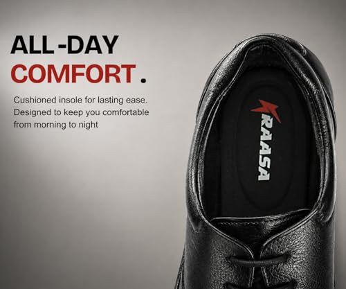 Image of Kraasa Men's Formal Lace-Up Shoes | Vegan Leather Upper | Airmix Sole | High Cushioning | Lightweight & Comfortable Office Dress Shoes