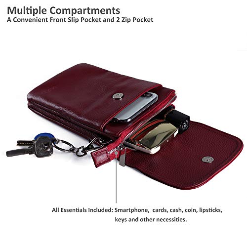 Image of befen Genuine Leather Small Crossbody Bags for Women Cell Phone Bag Cross Body Purses,Silver Zipper