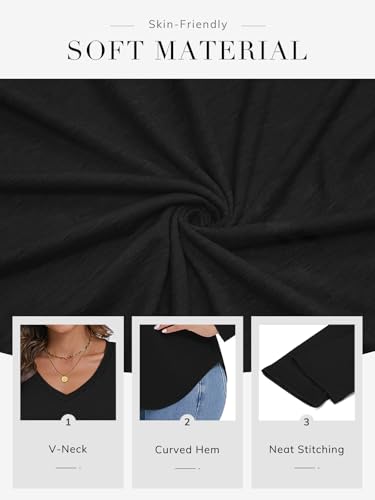 ATHMILE Womens 2025 Fall Long Sleeve Shirts Basic Apparel Shirts Trendy V Neck Tshirt for Women Curved Hem Tops2