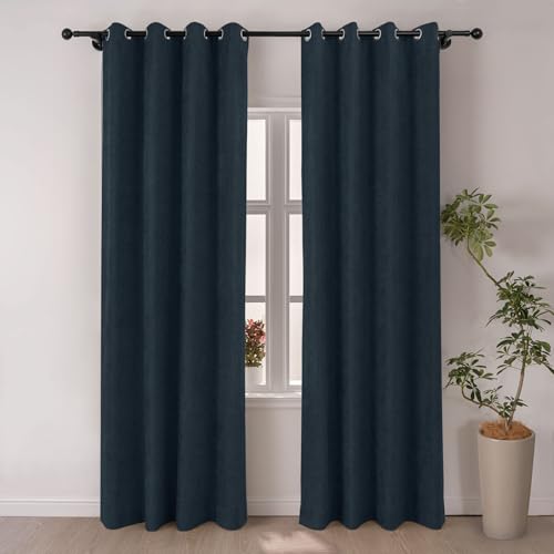 Macochico Navy 100% Blackout Chenille Curtains 72”Wx96”L, Soft and Luxury Drapes with Nice Vertical, Thermal Panels for Bedroom Living Room Nursery, Grommet Drapery with Tieback, 1 Panel
