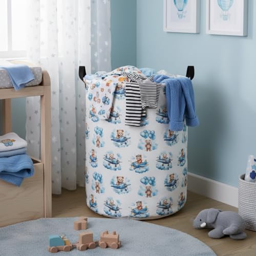 Image of Baby Laundry Basket Baby Hamper for Nursery Girl Kids Butterfly Hamper Cute Storage Bin Organizer Butterfly Room Decor for Home(Bear Pilot)