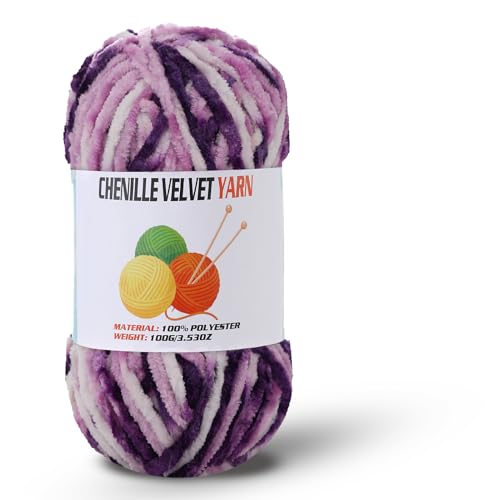 Image of Velvet Chenille Chunky Yarn, Handcrafts Weaving Soft Chenille Yarn for Crocheting Clearance, Used for Making Baby Yarn Blanket, Clothes, Knitting Creations (1 - Colorful - F)