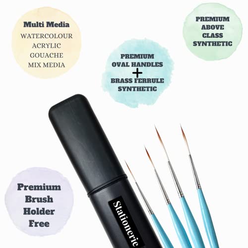 Image of Standard Size long Liner /Detailing Paint Brush Set with Brush Holder for Acrylic, Watercolor & Gouache Painting (Liner)-Icy Blue Color wooden material set of 4 with size (000,00,0,1)