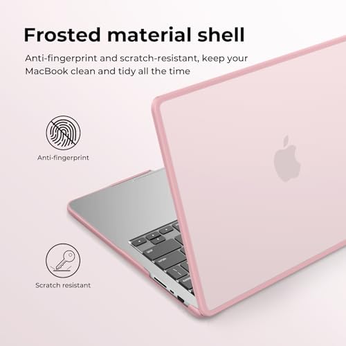 Image of BlueSwan Anti-Cracking Hard Shell Case for MacBook Pro 14-inch M5 2026-2021 | 100% Match Official Color,Anti-Fingerprint Soft TPU Bumper,Release M4 M3 M2 M1 Pro /Max Chip,Frosted Pink