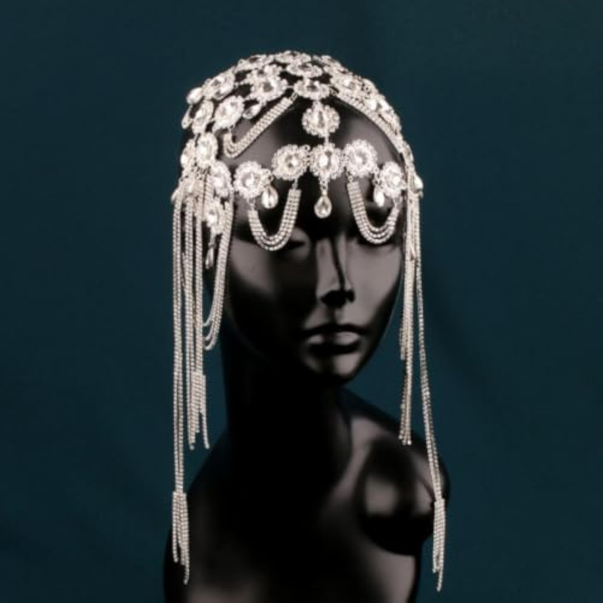 Silver-Tone Rhinestone Hair Headpiece with Tassels