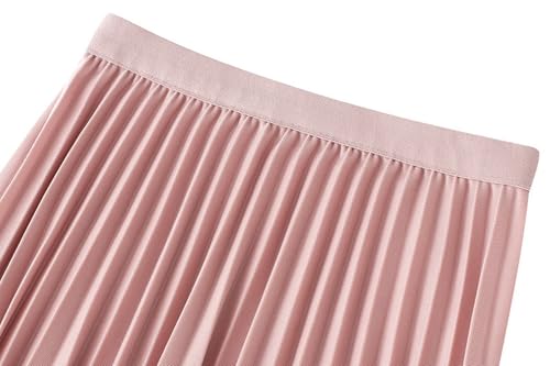 Women’s High Elastic Waist Pleated Midi Skirt Chic Flowy Swing Long A-line Skirt2