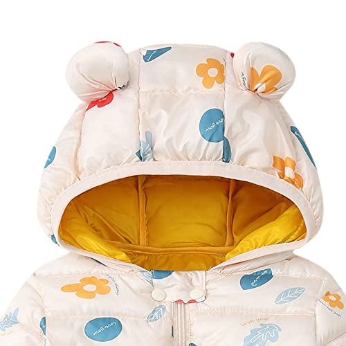 Image of Hopscotch Baby Girls 100% Polyester Floral Print Full-Sleeve Puffer Jacket in Beige Color