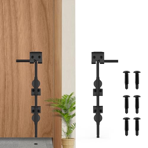 Image of 12 inch Cane Bolt Heavy-Duty Drop Rod for Gate, Heavy Duty Gate Latch for Wooden Fence Metal Gates, Vinyl Fence Gate Land Latch, Floor Latch for Fixing Door to the Ground, Black Coating, 1 Pack