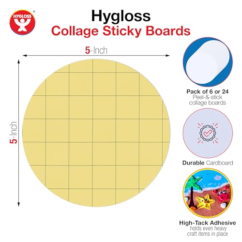 Image of Hygloss Sticky Circle Craft Boards - 6 Pack 5-Inch Self Stick Collage Boards for Kids - Peel & Stick Mounting Boards for Art Projects, School Crafts, Classrooms, and DIY Displays