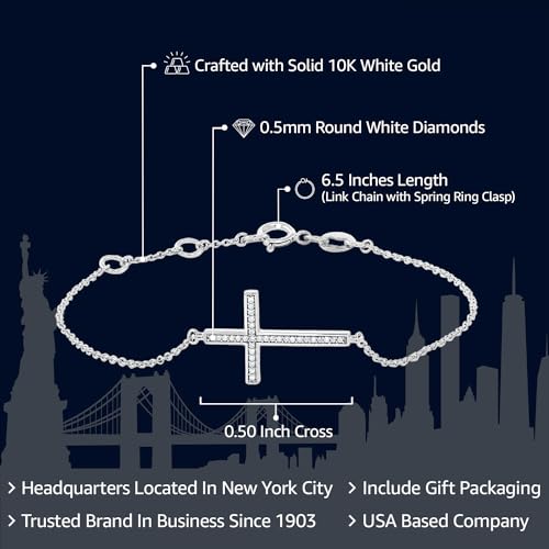 Gem Stone King Solid 10K White Gold White Diamond Cross Tennis Bracelet | 0.5 Inch | Fits 6.5 Inches | Religious Jewelry For Women2