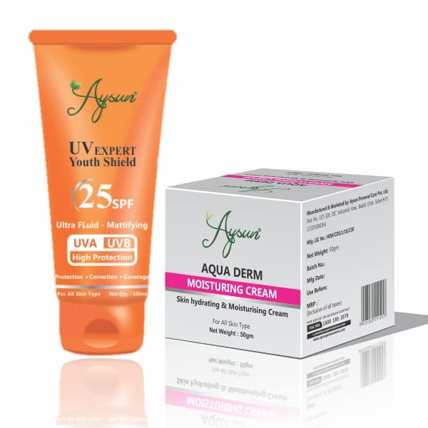 Aysun Combo Pack of UV Expert Youth Shield 40SPF & Aqua Derm Moisturing Cream Pack of 2