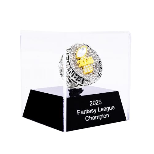noblehead 2025 Fantasy Football Championship Ring | Heavy FFL Champion Trophy Ring | Gold Silver Tone Plated Award Trophy for Fantasy Football League Winner (ring and case together, size 14)