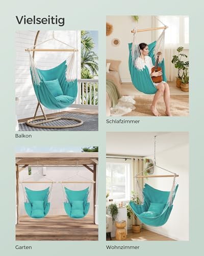 SONGMICS Hängesessel, Hängeschaukel, Hängestuhl mit 2 Kissen, Metallkette, bis 150 kg belastbar, Indoor und Outdoor, Wohnzimmer, Schlafzimmer, mintgrün GDC187Q02 6
