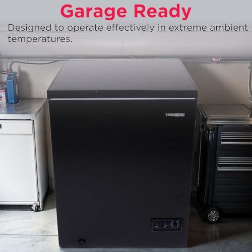 Image of FRIGIDAIRE EFRF5003-BLACK Chest Deep Freezer-Garage-Ready, 5.0 Cu. Ft. Capacity, Black-Adjustable Thermostat-Removable Vinyl Coated Wire Basket-Easy Defrost Drain
