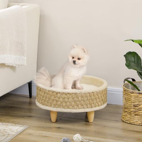 PawHut Hundebett Erhöhtes Haustierbett, 48 x 48 x 24,5 cm Beige+Khaki