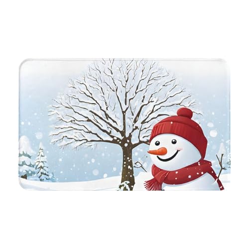 Merry Christmas with Happy Snowman Print Living Room Bathroom Kitchen Anti Slip and Absorbent Carpet, Indoor Entrance Door Muddy Floor Mat, Ultra Soft Washable Carpet 21x31.5 Inches