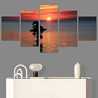 SIGNWIN 5 Panel Canvas Wall Art Landscape Ocean for Home Decorations Ready to Hang - 60