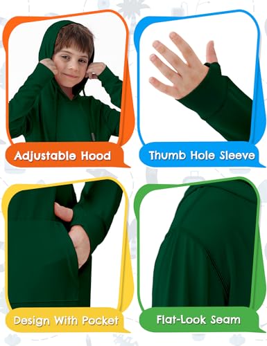 Image of Boys Hoodie Rash Guard Swim Shirts Kids Long Sleeve Hoodie UPF 50+ Sun Protection SPF Fishing Shirts Thumb Holes Grass Green 6-8Y