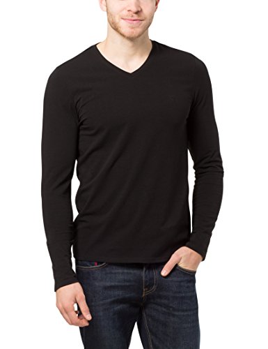 James Tyler Camiseta de manga larga de hombre, con cuello de pico de filigrana, Negro, L