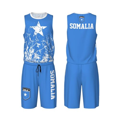 Somalia Flag Grain (1) Basketball Jersey Uniform Suit for Men Adults Training Athletic Set