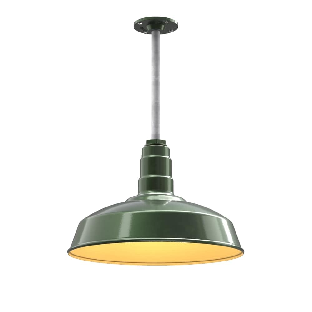 12" Stem Barn Light Pendant 16" Dome | Garage Workshop | Hunter Green/Brass