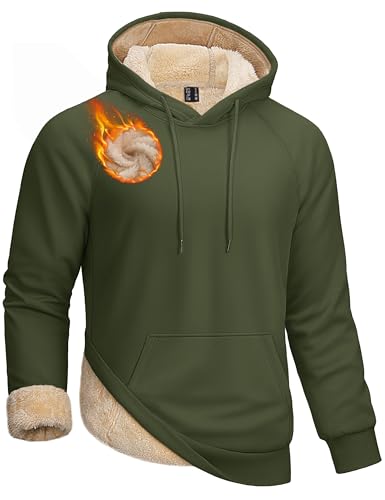 TACVASEN Men's Sherpa Lined Hoodies Pullover Heavy Thick Fleece Winter Warm Athletic Sweatshirts with Kangaroo Pocket