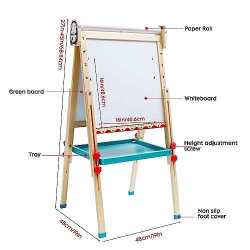 Kinder Staffelei mit Papierrolle doppelseitiges Whiteboard und Kreidetafel verstellbare Standstaffelei mit Zahlen und anderem Zubehör für Kinder und Kleinkinder