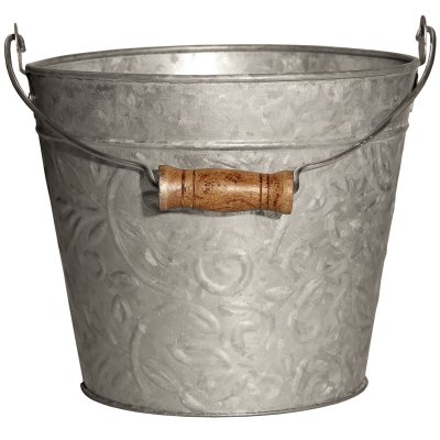 ROBERT ALLEN LLC Planter with Handle, Galvanized Floral Metal, 8-in.