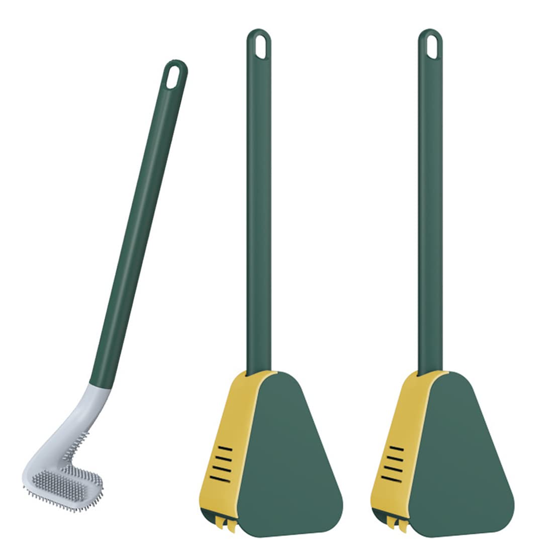 Wall-Mounted Golf Ball Design Toilet Brush Set with Flexible Silicone Bristles and Quick-Drying Holder - Effortlessly Clean Your Bathroom with Long-Handled Brush, No Drilling Required (Green-2)