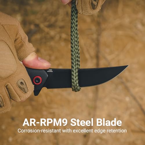 Image of CJRB Tactical Knife, Small Folding Pocket Knife with AR-RPM9 Steel Blade and G10 Handle for Men Outdoor, Survival, Hunting, Camping Gobi(J1906B) Black