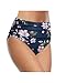 Tempt Me Women's Blue Flower High Waisted Bikini Bottom Tummy Control Ruched Bathing Suit Swim Bottom L