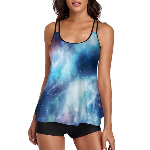 Maillot de bain tankini ciel étoilé avec short de garçon et robe de plage femme