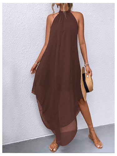 Image of Verdusa Women's Wedding Guest Dress Halter Flowy Chiffon Long Dresses | Cocktail Dress, Asymmetrical Dress for Women, Sleeveless, Prom Dress, Cruise Outfits, Boho