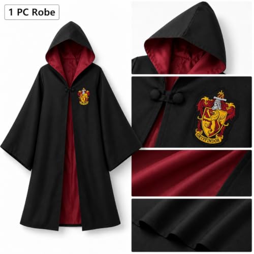 Image of Wanna Party Magician Wizard Robe Costume, XL Size | Black Hooded Fancy Dress Cloak for Halloween, School Functions, Theme Parties, Stage Performances & Cosplay