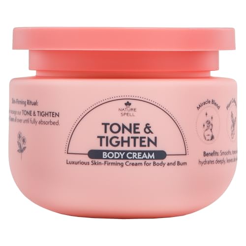 Nature Spell Tone & Tightening Body Cream, Firming Moisturiser for Skin Elasticity, Infused with Hyaluronic Acid, Plant Collagen & Ginseng, Vegan, 250ml