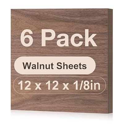 Wowood 6 Pack Walnut Plywood Sheets, 12 x 12 x 1/8 Inch, 3mm Plywood for Laser Cutting, Thin Unfinished Wood Sheets for Architectural Models, Wood Burning and DIY Wood Crafts
