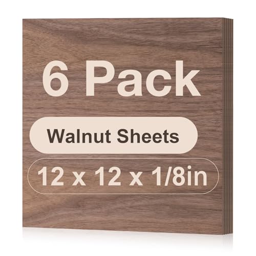 Wowood 6 Pack Walnut Plywood Sheets, 12 x 12 x 1/8 Inch, 3mm Plywood for Laser Cutting, Thin Unfinished Wood Sheets for Architectural Models, Wood Burning and DIY Wood Crafts