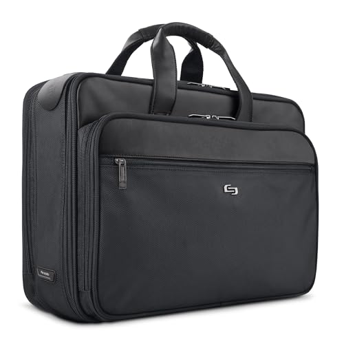 Image of Solo New York Briefcase - Laptop Carrying Bag for Women & Men, Brief for Travel & Work, File Compartment, Retractable Shoulder Strap, Fits 16 inch Computer - Paramount, Black