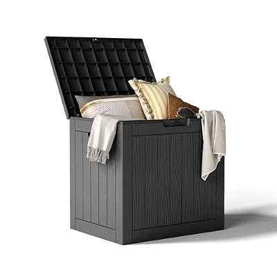 KFY 35 Gallon Resin Deck Box with Lockable Latch, Waterproof UV-Resistant Multi-Purpose Outdoor Storage for Patio Cushions, Garden Tools & Package Storage, Black