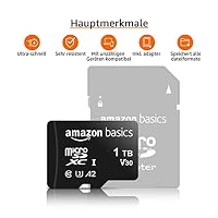 Amazon Basics microSDXC-Speicherkarte mit Adapter in voller Größe, A2, U3, Lesegeschwindigkeit bis zu 100 MB/s, 1 TB, Schwarz – Ansicht 2