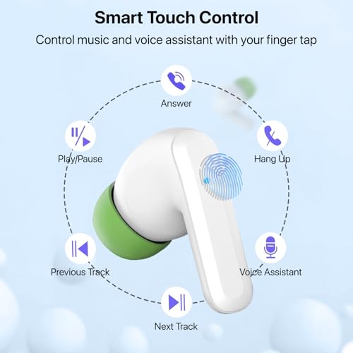 Image of Vaku Luxos SONAIR TWS Bluetooth 5.4 Earbuds | 60H Playtime | Touch Controls | Type-C Fast Charging | 10mm Driver | Voice Assistant | Deep Bass Wireless Earbuds with Charging Case- White /Green
