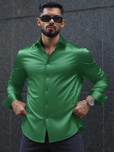 Image of IndoPrimo Men's Stylish Solid Satin Casual Shirt for Men Full Sleeve