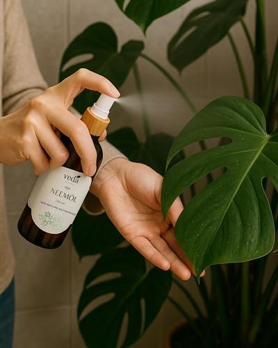 Veda Naturals® Neemöl (100 ml) kaltgepresstes nativ–virgin Niemöl aus Indien–Ayurveda | Mit Sprühpumpe | frei von Farb- und Konservierungsstoffen | Naturpflege gegen Trauermücken | Pflanzenpflege