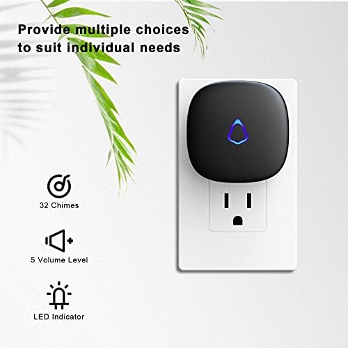 SECRUI Wireless Doorbell, Easy installation, Waterproof, Adjustable Volume, 58 Chimes, Colorful LED, 1000Ft Range, M520+F55, Black - 1