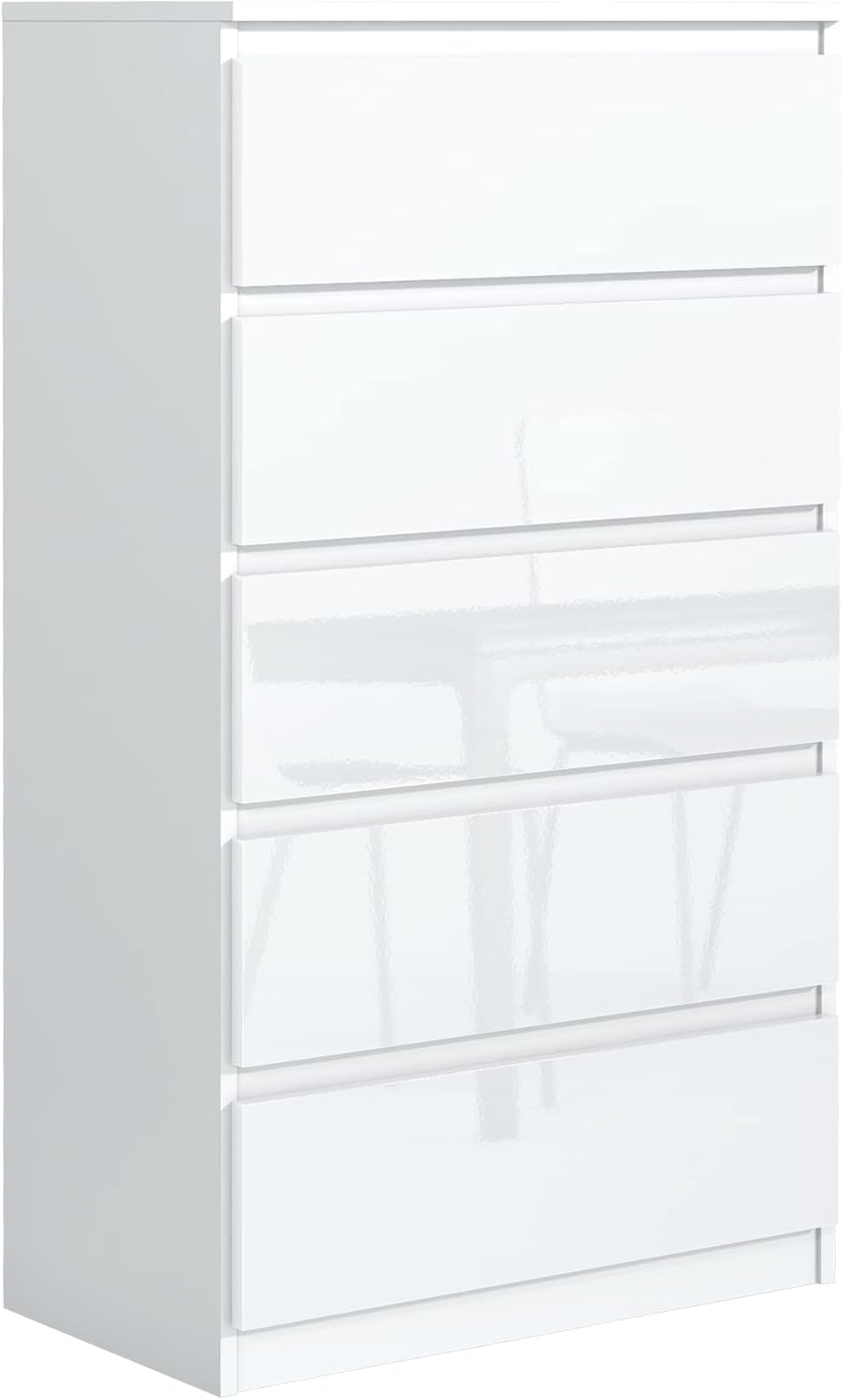 meble masztalerz Komoda Biała z 5 szufladami - Fronty w połysku - 70,4x125x39 cm - Komoda do salonu, sypialni - Szafka z szufladami - Komoda z szufladami