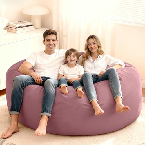 Image of HABUTWAY Bean Bag Chair: Giant 6' Memory Foam Furniture Bean Bag Chair with Microfiber Cover - 6Ft, Soft Pink