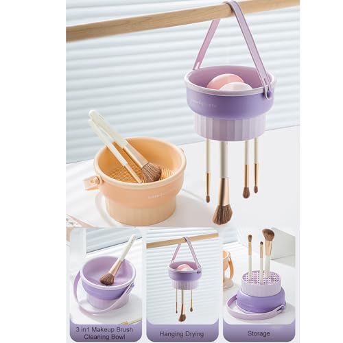 3-in-1-Brush-Cleaning-Mat-with-Brush-Drying-Holder-Silicone-Makeup-Brush-Cleaner-Mat-Make-Up-Brush-Cleaning-Bowl-Cosmetic-Brush-Washing-Tool-for-Makeup-Brush-Sponge-Powder-Puff-Khaki
