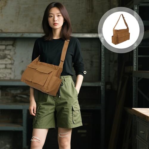 Grand cabas marron vintage et sac à main rétro en toile pour femme - 7